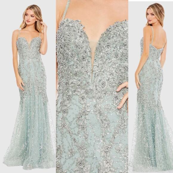 Mac Duggal Embellished Sleeveless Plunge Neck Trumpet Gown - Picture 1 of 15